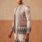 Printed Silk Blend Kurta with Matching Printed Waistcoat Set ( JOKPWCS 5301 Cream ) [FF] [P-7-8]
