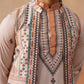 Printed Silk Blend Kurta with Matching Printed Waistcoat Set ( JOKPWCS 5301 Cream ) [FF] [P-7-8]