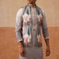 Printed Silk Blend Kurta with Matching Printed Waistcoat Set ( JOKPWCS 5301 Grey ) [FF] [P-7-8]