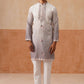Printed Silk Blend Kurta with Matching Printed Waistcoat Set ( JOKPWCS 5301 Grey ) [FF] [P-7-8]