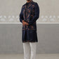 Floral Embroidered Nehru Jacket and Silk Blend Kurta Set ( JOKPWCS 5321 Navy ) [FF] [I-3]