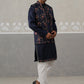 Floral Embroidered Nehru Jacket and Silk Blend Kurta Set ( JOKPWCS 5321 Navy ) [FF] [I-3]