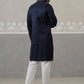 Floral Embroidered Nehru Jacket and Silk Blend Kurta Set ( JOKPWCS 5321 Navy ) [FF] [I-3]