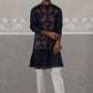 Floral Embroidered Nehru Jacket and Silk Blend Kurta Set ( JOKPWCS 5321 Navy ) [FF] [I-3]