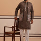 Embroidered Nehru Jacket with Kurta Pyjama Set (JOKPWCS 5367 Brown ) [FF] [A-6-7]