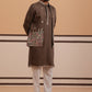 Embroidered Nehru Jacket with Kurta Pyjama Set (JOKPWCS 5367 Brown ) [FF] [A-6-7]