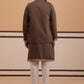 Embroidered Nehru Jacket with Kurta Pyjama Set (JOKPWCS 5367 Brown ) [FF] [A-6-7]