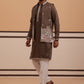 Embroidered Nehru Jacket with Kurta Pyjama Set (JOKPWCS 5367 Brown ) [FF] [A-6-7]