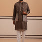 Embroidered Nehru Jacket with Kurta Pyjama Set (JOKPWCS 5367 Brown ) [FF] [A-6-7]