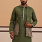Embroidered Nehru Jacket with Kurta Pyjama Set ( JOKPWCS 5367 Olive ) [FF] [A-6-7]