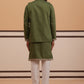Embroidered Nehru Jacket with Kurta Pyjama Set ( JOKPWCS 5367 Olive ) [FF] [A-6-7]