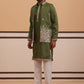 Embroidered Nehru Jacket with Kurta Pyjama Set ( JOKPWCS 5367 Olive ) [FF] [A-6-7]