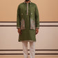 Embroidered Nehru Jacket with Kurta Pyjama Set ( JOKPWCS 5367 Olive ) [FF] [A-6-7]