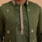 Embroidered Nehru Jacket with Kurta Pyjama Set ( JOKPWCS 5367 Olive ) [FF] [A-6-7]