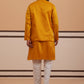 Mustard Embroidered Nehru Jacket & Kurta Pyjama Set ( JOKPWCS 5368 Mustard ) [FF] [A-1-4]