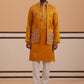 Mustard Embroidered Nehru Jacket & Kurta Pyjama Set ( JOKPWCS 5368 Mustard ) [FF] [A-1-4]