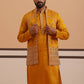 Mustard Embroidered Nehru Jacket & Kurta Pyjama Set ( JOKPWCS 5368 Mustard ) [FF] [A-1-4]