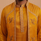 Mustard Embroidered Nehru Jacket & Kurta Pyjama Set ( JOKPWCS 5368 Mustard ) [FF] [A-1-4]