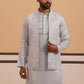 Blue Embroidered Nehru Jacket & Kurta Pyjama Set (JOKPWCS 5370 Blue ) [FF] [I-3]