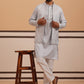 Blue Embroidered Nehru Jacket & Kurta Pyjama Set (JOKPWCS 5370 Blue ) [FF] [I-3]