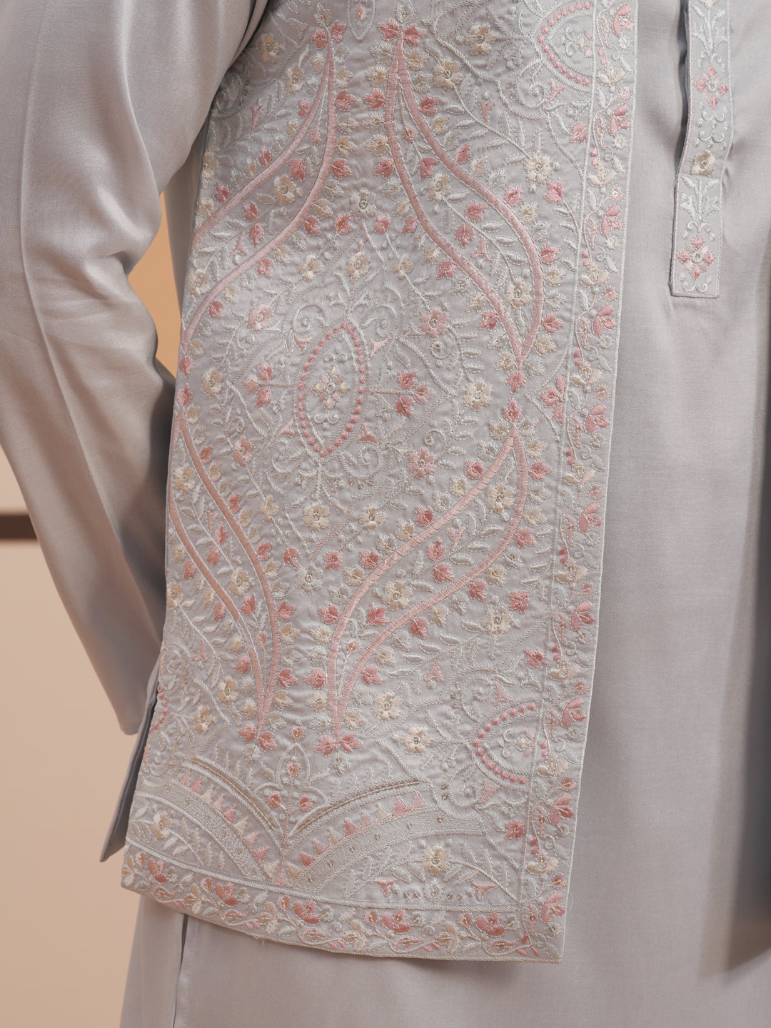 Blue Embroidered Nehru Jacket & Kurta Pyjama Set (JOKPWCS 5370 Blue ) [FF] [I-3]