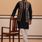 Black Threadwork Nehru Jacket with Kurta Pyjama (JOKPWCS 5376 Black ) [FF] [A-1-4]