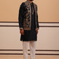 Black Threadwork Nehru Jacket with Kurta Pyjama (JOKPWCS 5376 Black ) [FF] [A-1-4]