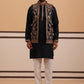 Black Threadwork Nehru Jacket with Kurta Pyjama (JOKPWCS 5376 Black ) [FF] [A-1-4]