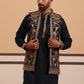 Black Threadwork Nehru Jacket with Kurta Pyjama (JOKPWCS 5376 Black ) [FF] [A-1-4]
