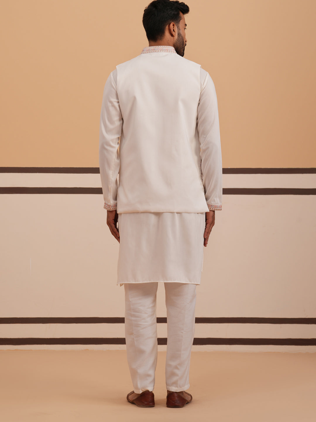 Ivory Embroidered Nehru Jacket Kurta Set for men (JOKPWCS 5377 White )