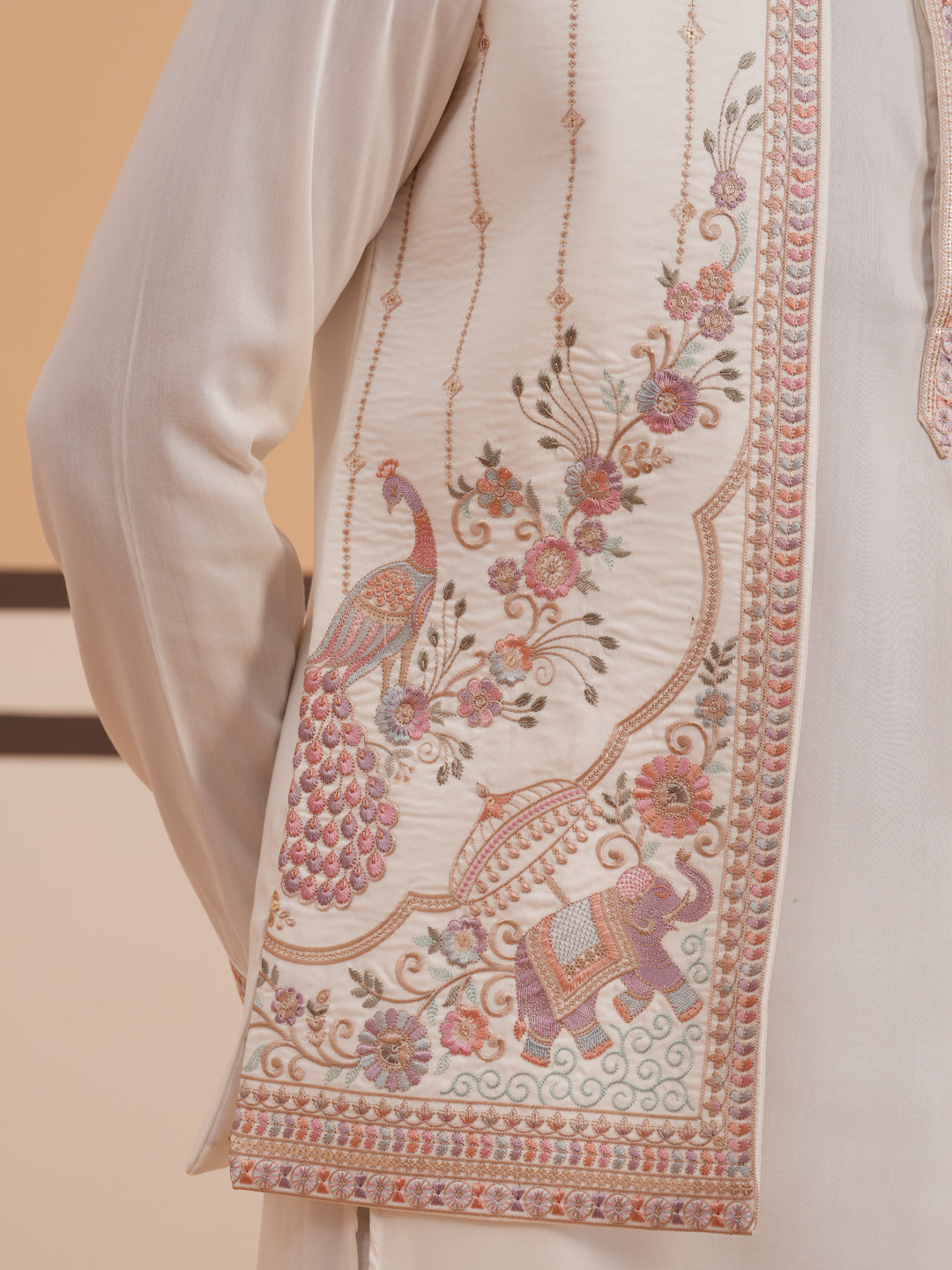 Ivory Embroidered Nehru Jacket Kurta Set for men (JOKPWCS 5377 White )