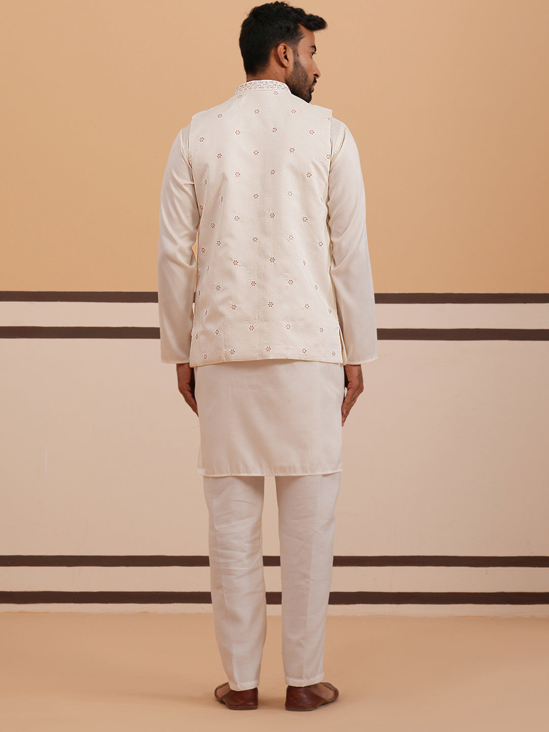 Ivory Embroidered Nehru Jacket Kurta Set for men (JOKPWCS 5378 White ) [FF] [ G12 ]