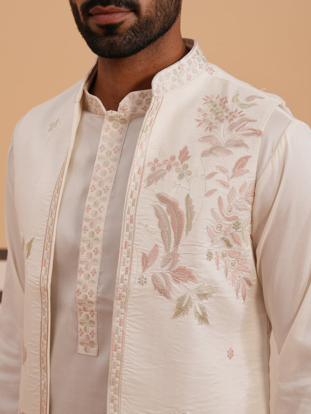 Ivory Embroidered Nehru Jacket Kurta Set for men (JOKPWCS 5378 White ) [FF] [ G12 ]