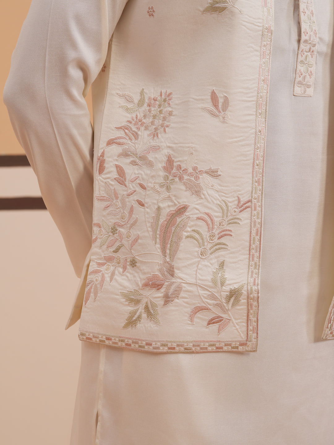 Ivory Embroidered Nehru Jacket Kurta Set for men (JOKPWCS 5378 White ) [FF] [ G12 ]