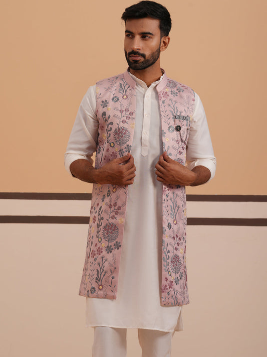 Festive Floral Embroidered Shrug Kurta Set ( JOKPWCS 592W 4143 W 4143Peach )
