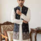 Embroidered Nehru Jacket with Kurta Pyjama Set ( 65KPWCS 592W 4153Black )