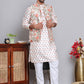 Printed Nehru Jacket & Kurta Pyjama Set ( JOKPWC 5148C 4122Cream )