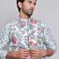 Printed Nehru Jacket & Kurta Pyjama Set ( JOKPWC 5148F 4122Firozi )