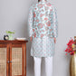 Printed Nehru Jacket & Kurta Pyjama Set ( JOKPWC 5148F 4122Firozi )