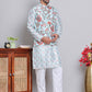 Printed Nehru Jacket & Kurta Pyjama Set ( JOKPWC 5148F 4122Firozi )