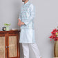 Printed Nehru Jacket & Kurta Pyjama Set ( JOKPWC 5148S 4122Sky )