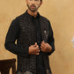 Men Solid Kurta Pyjama with Velvet Waistcoat ( 65KPWC 5509B 4148Black )