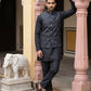 Men Ethnic Embossed Nehru Jacket Kurta Pyjama Set ( JOKPWC 5586B 4133Grey )