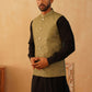 Embroidered Nehru Jacket With Solid Kurta Pyjama Set