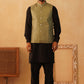 Embroidered Nehru Jacket With Solid Kurta Pyjama Set
