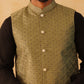 Embroidered Nehru Jacket With Solid Kurta Pyjama Set