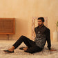 Embroidered Nehru Jacket With Solid Kurta Pyjama Set ( JOKPWC 592B 4107Black )
