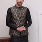 Men's Woven Design Nehru Jacket With Solid Kurta Pyjama ( JOKPWC 592B 4114Black )