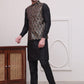 Men's Woven Design Nehru Jacket With Solid Kurta Pyjama ( JOKPWC 592B 4114Black )