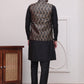 Men's Woven Design Nehru Jacket With Solid Kurta Pyjama ( JOKPWC 592B 4114Black )
